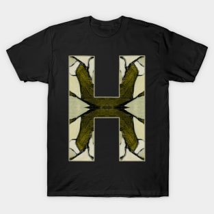 Letter H Monogram Initial Olive Green Pearl White Aesthetic Abstract Pattern Painting On Canvas T-Shirt